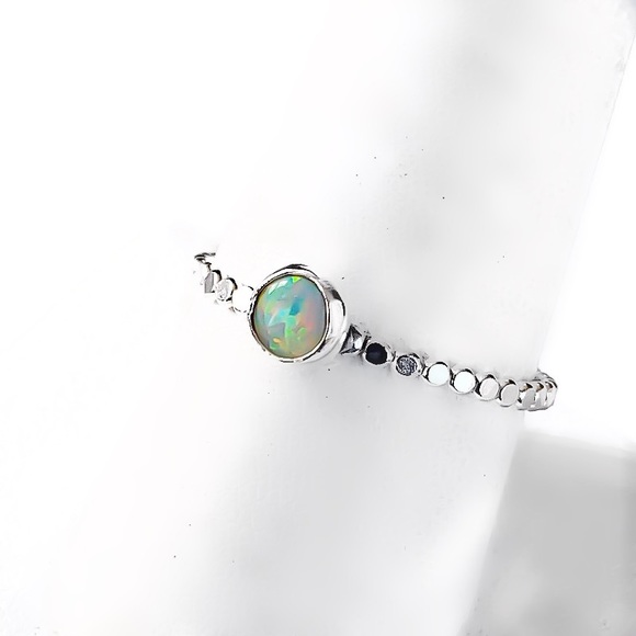 (2-13) 925 Sterling Silver 5MM Australian White Fire Opal Beaded Band Ring - Picture 3 of 15